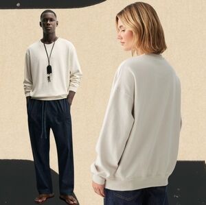 Zara Beige Marl Soft Crewneck French Terry Lining Sweatshirt Unisex